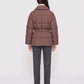 Short Belted Puffer Jacket with Wrap Shawl Collar