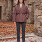 Short Belted Puffer Jacket with Wrap Shawl Collar