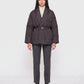 Short Belted Puffer Jacket with Wrap Shawl Collar
