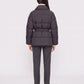 Short Belted Puffer Jacket with Wrap Shawl Collar