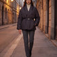 Short Belted Puffer Jacket with Wrap Shawl Collar
