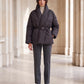 Short Belted Puffer Jacket with Wrap Shawl Collar