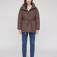 Short Belted Puffer Jacket with Funnel Collar