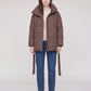 Short Belted Puffer Jacket with Funnel Collar