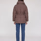 Short Belted Puffer Jacket with Funnel Collar