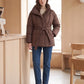 Short Belted Puffer Jacket with Funnel Collar