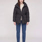 Short Belted Puffer Jacket with Funnel Collar