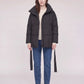Short Belted Puffer Jacket with Funnel Collar