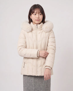 Short Fitted Puffer Jacket with Faux Fur Hood