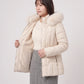 Short Fitted Puffer Jacket with Faux Fur Hood