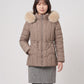 Short Fitted Puffer Jacket with Faux Fur Hood
