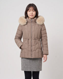 Short Fitted Puffer Jacket with Faux Fur Hood