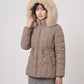 Short Fitted Puffer Jacket with Faux Fur Hood