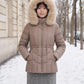 Short Fitted Puffer Jacket with Faux Fur Hood
