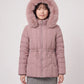 Short Fitted Puffer Jacket with Faux Fur Hood