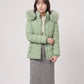 Short Fitted Puffer Jacket with Faux Fur Hood