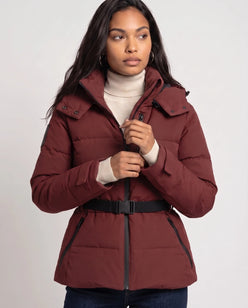 Fitted Hooded Puffer Jacket with Belt