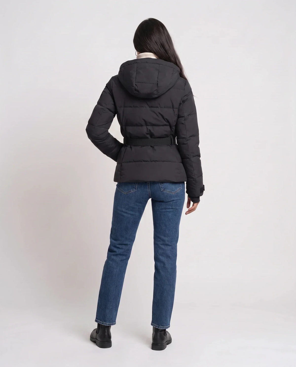 Fitted Hooded Puffer Jacket with Belt