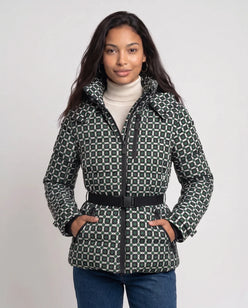 Fitted Hooded Puffer Jacket with Belt