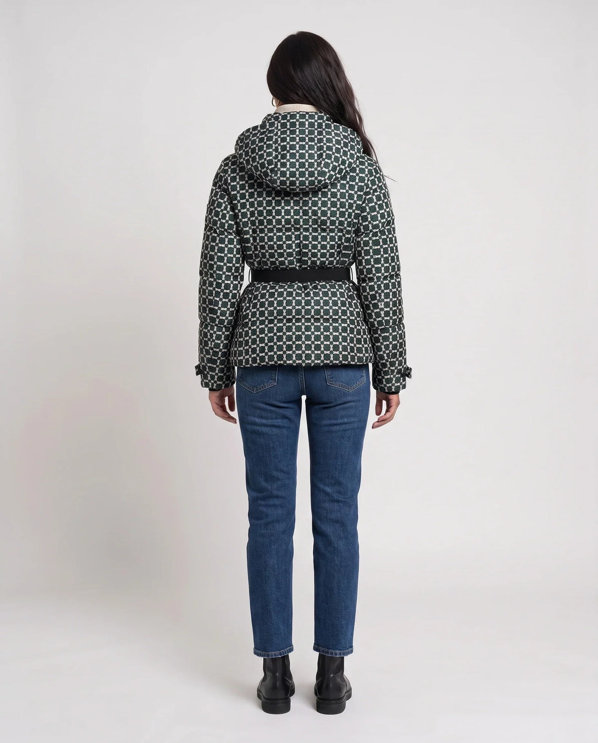 Fitted Hooded Puffer Jacket with Belt