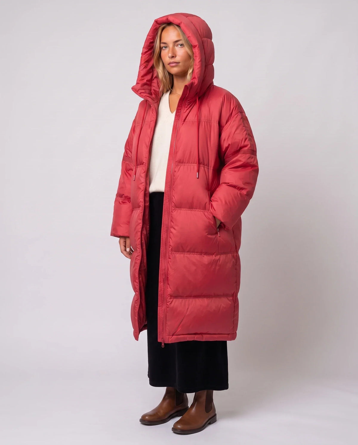 Extra-Long Cocoon Hooded Puffer Jacket