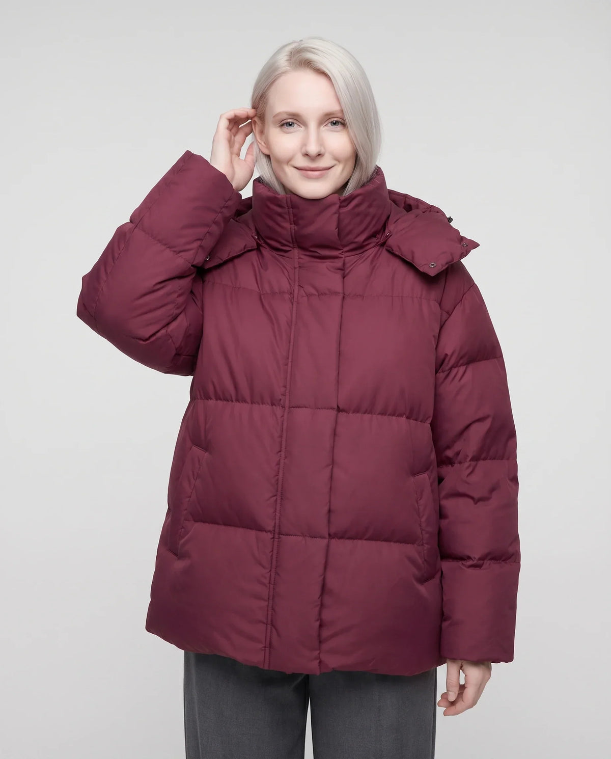 Oversized Puffer Jacket with High Collar and Detachable Hood