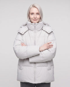 Oversized Puffer Jacket with High Collar and Detachable Hood