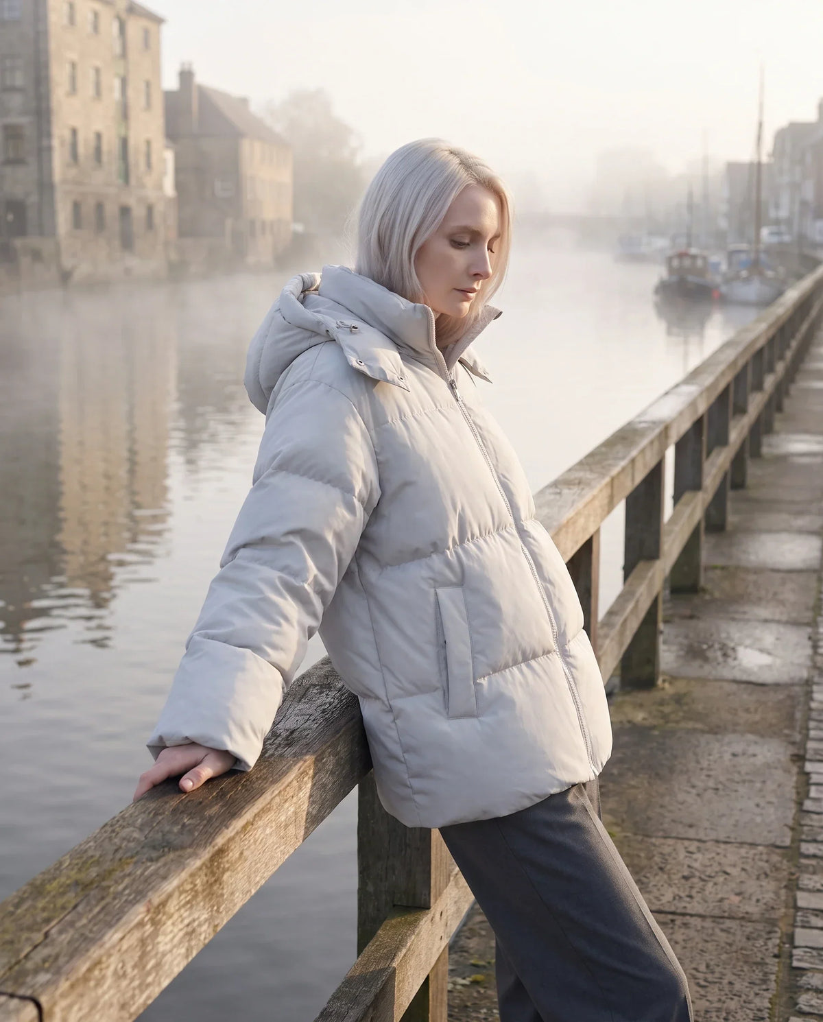 Oversized Puffer Jacket with High Collar and Detachable Hood