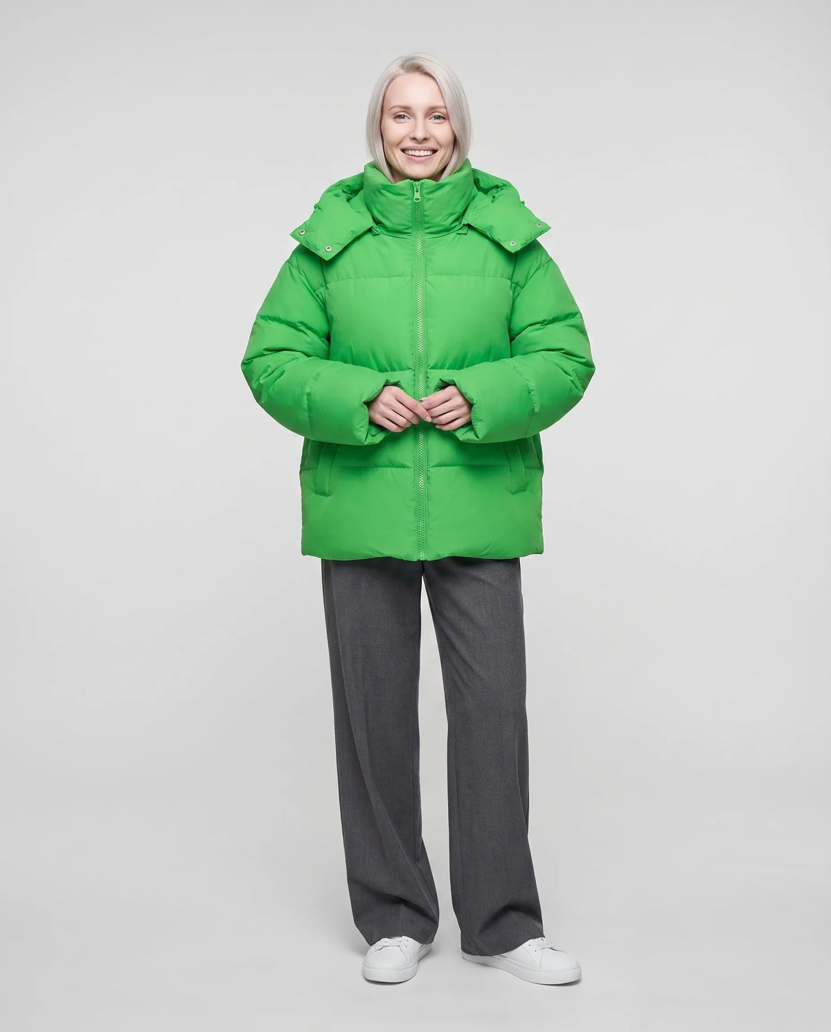 Oversized Puffer Jacket with High Collar and Detachable Hood