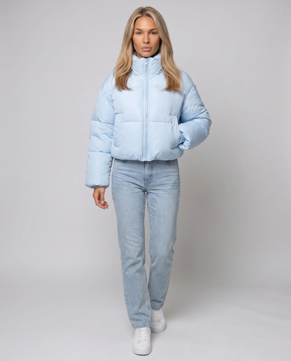 Short Quilted Jacket with Zipped Funnel Collar