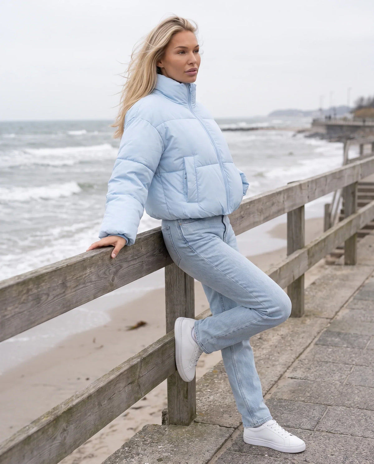 Short Quilted Jacket with Zipped Funnel Collar