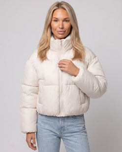 Short Quilted Jacket with Zipped Funnel Collar