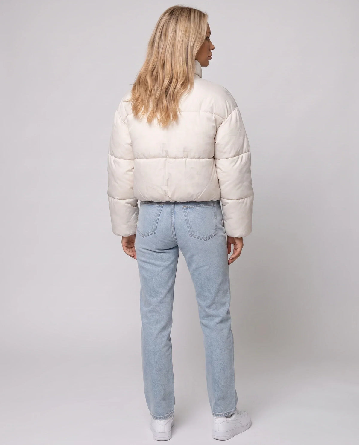 Short Quilted Jacket with Zipped Funnel Collar