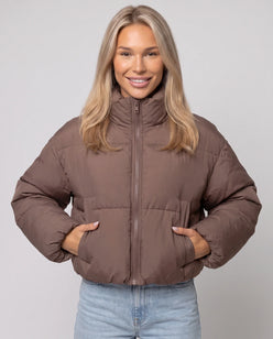 Short Quilted Jacket with Zipped Funnel Collar