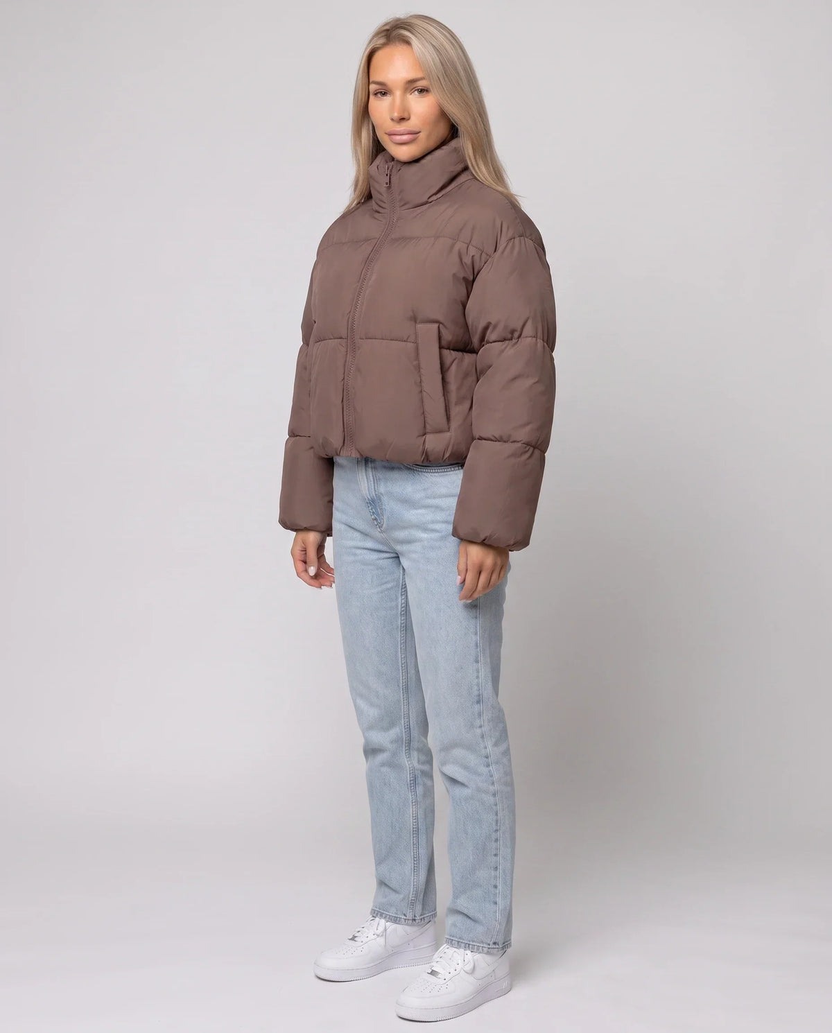 Short Quilted Jacket with Zipped Funnel Collar