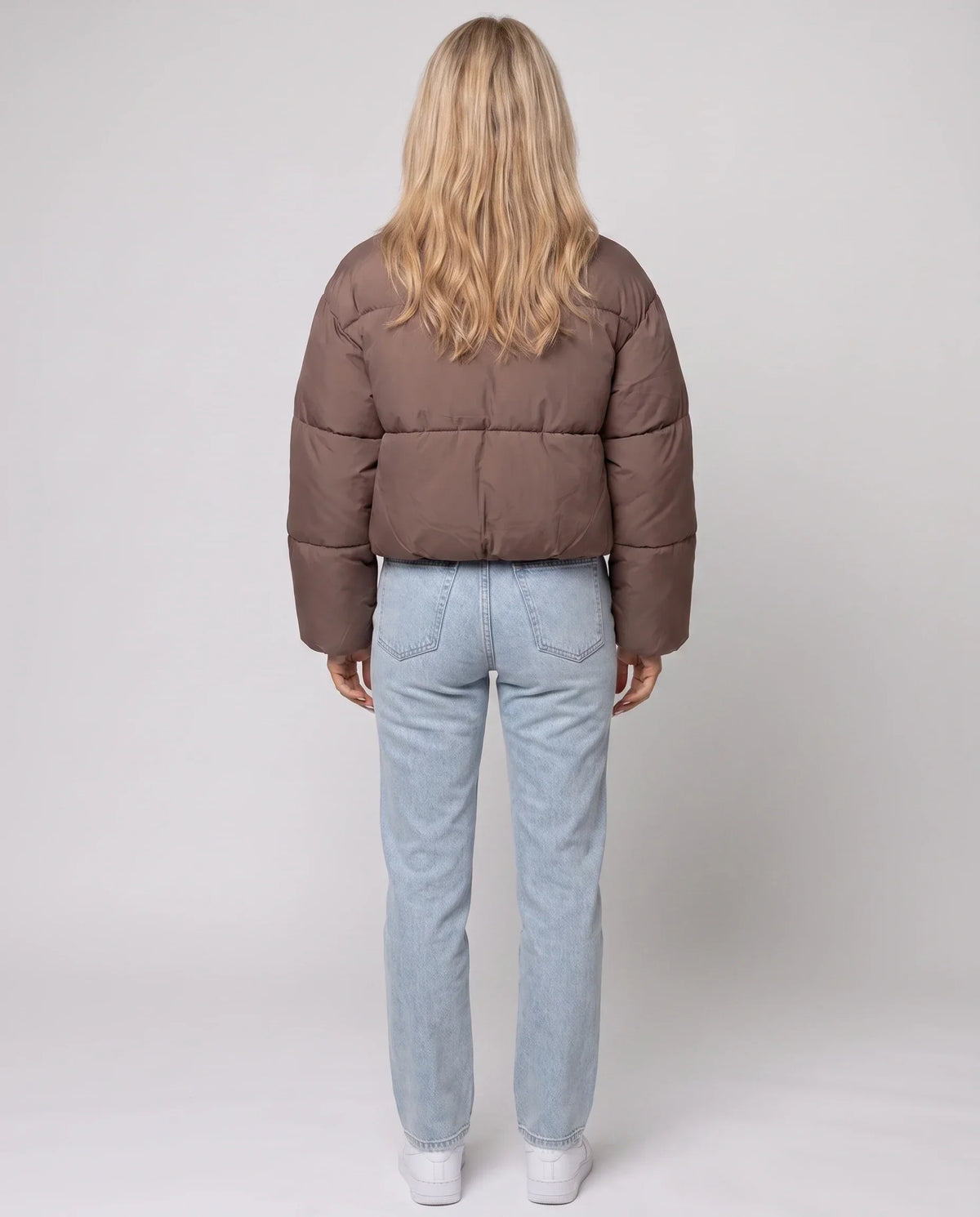 Short Quilted Jacket with Zipped Funnel Collar