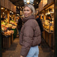 Short Quilted Jacket with Zipped Funnel Collar