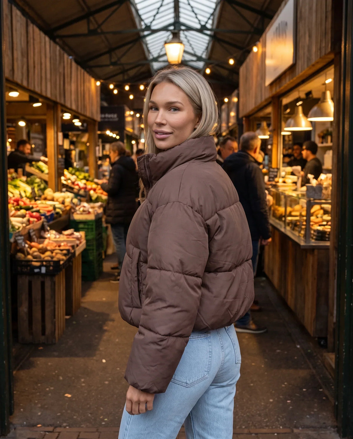 Short Quilted Jacket with Zipped Funnel Collar