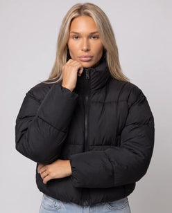 Short Quilted Jacket with Zipped Funnel Collar