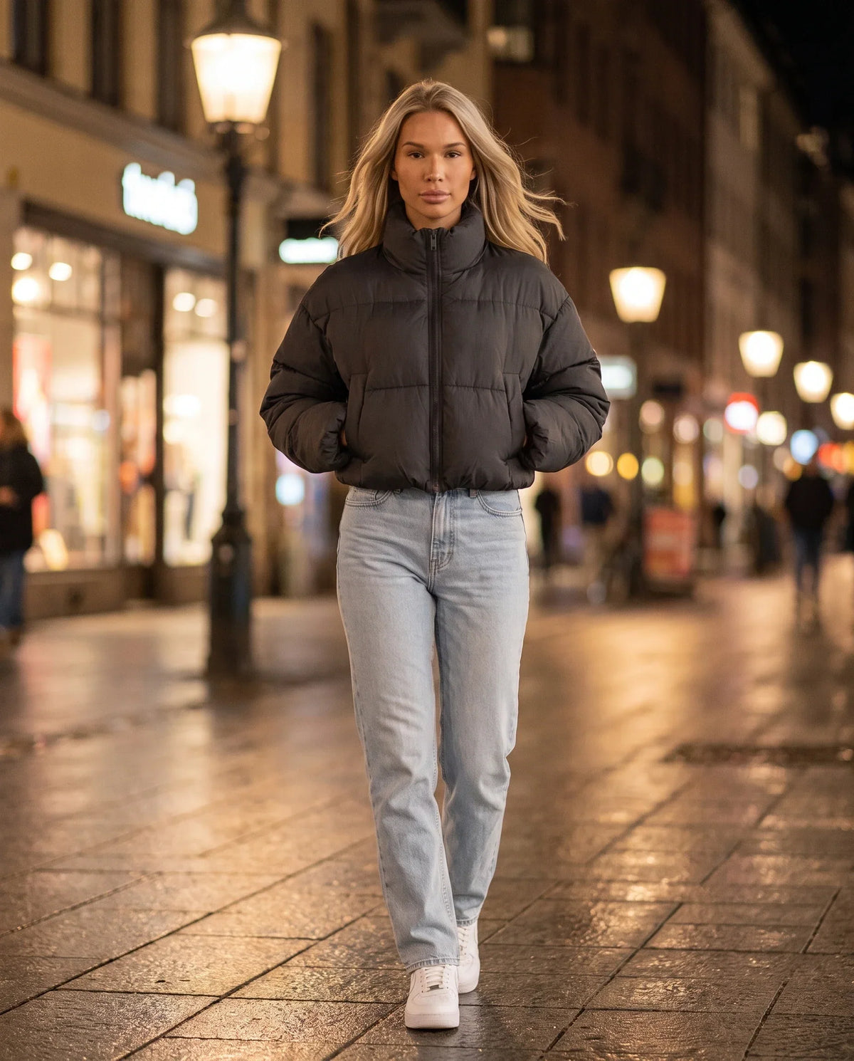 Short Quilted Jacket with Zipped Funnel Collar