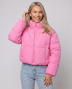 Short Quilted Jacket with Zipped Funnel Collar