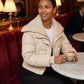 Short Puffer Jacket with Knitted Collar