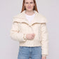 Short Puffer Jacket with Knit Collar and Buttons