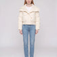 Short Puffer Jacket with Knit Collar and Buttons