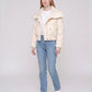 Short Puffer Jacket with Knit Collar and Buttons