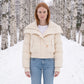 Short Puffer Jacket with Knit Collar and Buttons