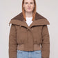 Short Puffer Jacket with Knit Collar and Buttons