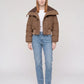 Short Puffer Jacket with Knit Collar and Buttons