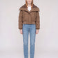 Short Puffer Jacket with Knit Collar and Buttons