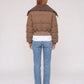 Short Puffer Jacket with Knit Collar and Buttons